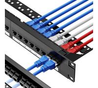 CableGeeker Panneau de brassage 24 ports, panneau de brassage Cat6 UTP avec coupleur traversant RJ45 prise en charge 10G, panneau de brassage réseau 1U de 48,3 cm avec barre arrière amovible,