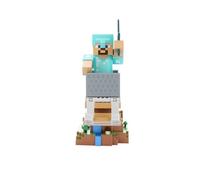 Cableguys Minecraft Figurine Gaming Steve Armure Diamant - Support Manette ou Smartphone - Câble USB Inclus - 20 cm