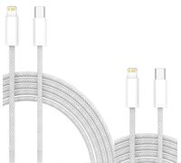 Little Boutik Cables X2 Type-C Charge Rapide 3A Nylon Renforce Argent 1m pour iPhone 8 / X/XR / 11/12 / 13 / SE 2022
