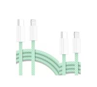 Cables X2 Type-C Charge Rapide 3A Nylon Renforce Vert 2M Pour iPhone 8 / X / XR / 11 / 12 / 13 / SE 2022