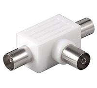 CableStop ® Câble coaxial en T pour antenne TV - 1 fiche coaxiale femelle vers 2 connecteurs coaxiaux mâles - Blanc