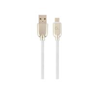 Cablexpert CC-USB2R-AMMBM-2M-W : Câble USB 2.0 A vers Micro-USB B, 2m, Blanc, Matériau caoutchouc, 480 Mbit/s, Courant max 2.1A, RoHS