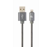 Cablexpert CC-USB2S-AMLM-2M-BG : Câble USB 2.0 vers Lightning 8-Pin, 2m, Gris Métallique, Transfert 480 Mbit/s, Courant Max 2.1A, RoHS