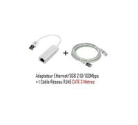CABLING Adaptateur USB v2.0 vers réseau RJ45 10/100 Mbps + 1 Cable ethernet RJ45 cat6 3 mètres