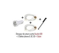 CABLING Chargeur allume cigare double USB + 2 x câble USB pour Apple iPhone 5, iPod touch 5e génération, iPod nano 7e génération, iPad Mini + 1
