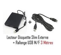 Connectique Audio / Vidéo GENERIQUE CABLING Lecteur de disquette slim 3.5'' externe USB Noir + Rallonge USB 3M