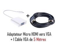 CABLING® Micro HDMI vers VGA | résolution allant jusqu'à 1080p | Acer Iconia Tab A500, ASUS Eee Pad Transformer TF201 premier, Playbook Samsung Série PC Slate 7, 9 900X + Cable VGA M/M 5 mètres