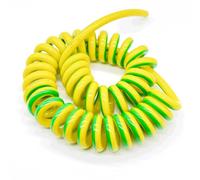 Cabluandry Fil électrique spiralé à ressort jaune vert, ligne électrique industrielle souple de mise à la terre, 1 noyau PU extensible 8 mètres Câble élastique(18AWG 0.75mm2)
