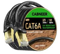 CABNEER Cable Ethernet Extérieur Cat 6A 40m 23 AWG LLDPE 10 Gbps 550MHz, Résistant UV/Intempéries, Enfouissement Direct, Câble RJ45 Réseau Internet Gigabit Haute Vitesse UTP CCA, 40 Attaches Noires