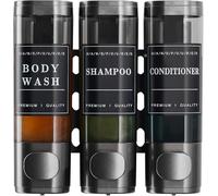 Cabo Deseado Distributeur de shampooing et d'après-shampoing pour salle de bain - Distributeur de savon mural pour douche - Sans perçage - 2 x 300 ml - Gris foncé - 2 chambres avec étiquettes étanches