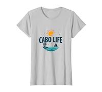 Cabo Life : Tropical Beach Vacation Sunset Logo T-Shirt, Femme, Argent, M