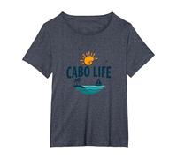 Cabo Life : Tropical Beach Vacation Sunset Logo T-Shirt, Femme Grandes Tailles, Bleu Chiné, 3X