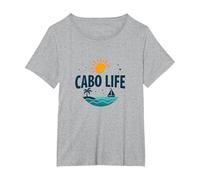 Cabo Life : Tropical Beach Vacation Sunset Logo T-Shirt, Femme Grandes Tailles, Gris Chiné, 3X