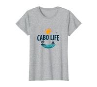 Cabo Life : Tropical Beach Vacation Sunset Logo T-Shirt, Femme, Gris Chiné, M