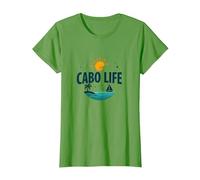 Cabo Life : Tropical Beach Vacation Sunset Logo T-Shirt, Femme, Herbe, M
