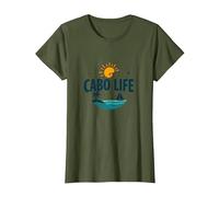 Cabo Life : Tropical Beach Vacation Sunset Logo T-Shirt, Femme, Olive, M