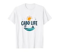 Cabo Life : Tropical Beach Vacation Sunset Logo T-Shirt, Homme, Blanc, M