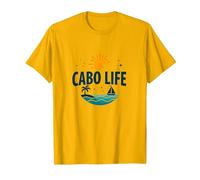 Cabo Life : Tropical Beach Vacation Sunset Logo T-Shirt, Homme, Doré Vif, S