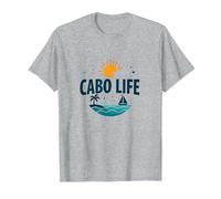 Cabo Life : Tropical Beach Vacation Sunset Logo T-Shirt, Homme, Gris Chiné, M