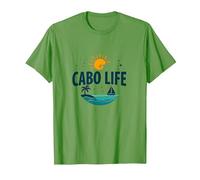 Cabo Life : Tropical Beach Vacation Sunset Logo T-Shirt, Homme, Herbe, M