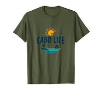 Cabo Life : Tropical Beach Vacation Sunset Logo T-Shirt, Homme, Olive, M