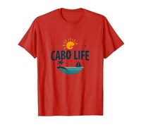 Cabo Life : Tropical Beach Vacation Sunset Logo T-Shirt, Homme, Rouge, M