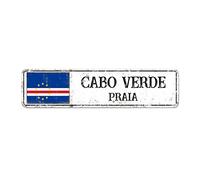 Cabo Verde Panneau de rue personnalisé Cabo Verde - Capitale City of Cabo Verde - Plaque en métal vintage - Décoration murale rustique - Cadeau pour un ami étranger, un voisin - 30,5 x 7,6 cm