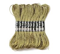 CABODYALS 10 écheveau 12 brins 80M Fil de Point de Croix en Polyester Jaune Marron Fil à Broder à Paillettes Métalliques Fil à Broder Doré Argenté Scintillant pour Ornement Couture Tissage Glands Déco