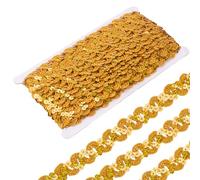 CABODYALS 11M Ruban à Paillettes Rondes et Plates Doré Bling Bordure en Dentelle de Sequins Garniture Tressé Ondulé Rubans Bande Spangle Métallique pour Couture Vêtements Bandeaux Décoration Bricolage
