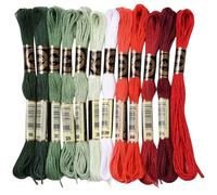 CABODYALS 12 Écheveau 96M Fil à Broder Rouge et Vert 6 Brins Polyester Lot de Dégradé Fil Broderie de Soie Bracelets Brésiliens D'amitié Panaché pour pour Crochet Point de Croix Loisirs Créatifs Noël