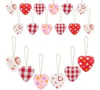 CABODYALS 12 pièce 6 styles Rouge Rose Blanc Décoration en Tissu en Forme de Cœur Doux à Carreaux en Mousse à Suspendre pour la Saint Valentin pour Sapin de Noël Mariage Anniversaire Fête Décoration D