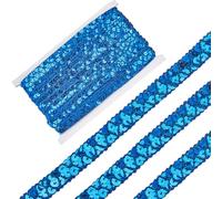 CABODYALS 13M 15MM Ruban à Paillettes Élastique Brillant Deux Rangées Bleu Foncé Bordure en Dentelle Garniture de Sequin Tressé Décoratif pour Couture Fabrication Vêtements Robe Décoration Artisanat