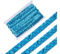 CABODYALS 13M 15MM Ruban à Paillettes Stretch Brillant Bleu Bande de Sequins Perles Plates Rondes Bordure en Dentelle Garniture Galon pour Couture Intérieure Embellissements Emballage Cadeau Bricolage