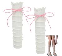 CABODYALS 2 paire de Chaussettes Blanches à Nœud Papillon Style Japonais en Dentelle Évasée Style Gothique Couvre Bottes Manches Mignonnes Kawaii Harajuku en Polyester Jambières pour Femmes Accessoire