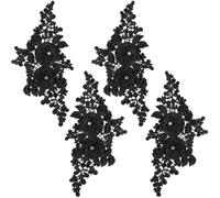 CABODYALS 2 paire de Perles en Dentelle Noire 3D en Strass à Fleurs Appliques en Perles de Cristal en Polyester à Coudre Sur des Patchs pour la Couture la Confection de Robes de Tissus de Décoration I