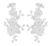 CABODYALS 2 pièce 2 Styles 3D Floral Broderie Applique Blanc Miroir Paillettes Dentelle Appliques Vintage Floral Strass Perlé Coudre sur Patchs pour Coudre Confection Vêtements Mariage Artisanat Robe