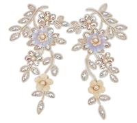 CABODYALS 2 pièce 3D Appliques en Dentelle Perlée à Paillettes Broderie Florale Fleur Jaune Perles Strass Brodées à Coudre en Tulle pour la Couture la Confection de Robes de Costumes de Mariage Fourni