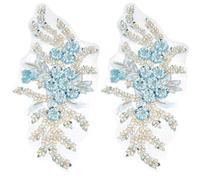 CABODYALS 2 pièce Bleu 3D Floral Paillettes Applique Broderie Dentelle Fleurs Sequin Tulle Patchs Ciel Perlé Bleue Brodé Coudre sur Appliques pour Couture de Mariage Robe Vêtements Vestes Décoration