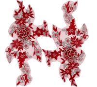 CABODYALS 2 pièce Rouge 3D Fleur Broderie Appliques Florale en Dentelle Perlée Brodée de Perles Foncé à Paillettes Patchs en Tulle à Coudre pour la Couture vêtements Vestes Jeans Badge Réparation