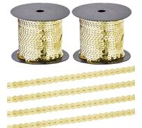 CABODYALS 2 Rouleau de 100 mètres de Paillettes Rondes Plates Dorées de 6mm Ensemble en Vrac Décoratif Brillant Rangée Unique Bandes de Paillettes Perlées Ruban en Tissu Pailleté pour Couture Costume