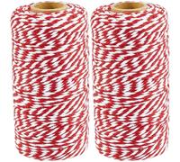 CABODYALS 2 Rouleau de Ficelle de Coton Rouge et Blanc de 200 m et 2mm Cordon Torsadé de Noël pour Macramé pour Emballage Décoration de Fête Anniversaire Mariage Emballage Cadeau Jardinage Bricolage