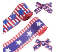 CABODYALS 2 rouleau de Ruban Patriotique de 2mm 60 styles Rouge Blanc Bleu Motif Étoile Imprimé à Rayures pour le Memorial Day de L'Indépendance des États Unis le 4 juillet pour la Couture la Fabricat