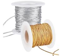 CABODYALS 2 Rouleaux de 40M 1.5MM Cordon Élastique Ronde Doré Corde Tressé Métallique Argent Fil d'or Suspendus Ficelle Bracelet Perle pour Emballage Cadeaux Bijoux La Décoration de Noël Bricolage