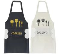 CABODYALS 2 Tablier de Cuisine 2 Couleurs Noir et Blanc avec 2 Poches en Plastique et Imperméable pour la Maison Le Chef la Cuisine Imprimé pour Femmes et Hommes Jardinage Pâtisserie Vaisselle