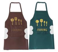 CABODYALS 2 Tablier de Cuisine Imprimé avec 2 Poches 2 Couleurs Vert et Marron en Plastique et Imperméable pour la Maison Le Chef la Cuisine la Pâtisserie Le Jardinage la Vaisselle Le Barbecue