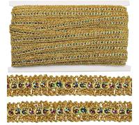 CABODYALS 20M 12mm Or Gimp Tresse Garniture Métallique Dentelle Tissé Ruban Tressé Garniture Tissu Polyester Coloré Garniture D'Ameublement pour Couture Fabrication Rideau Artisanat Robe Costume de Ma