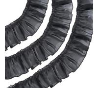 CABODYALS 2M 70mm Noir Dentelle Volantée Bordure Vintage Volant Bordure Ruban Extensible Plissé Rubans Vague Bordure Bordure Oganza Sheer Garniture pour Couture Fabrication Jupe Sacs Poignets Bricolag