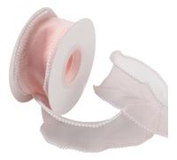 CABODYALS 4.57M 40MM Rruban Organza Rose avec Borture Perles Filaire Ruban en Forme de Queue de Poisson en Tulle Maille Transparente pour Emballage Cadeau Bouquets Mariage Cheveux Décoration Bricolage