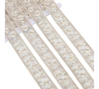 CABODYALS 4.57M Ruban Jacquard Doré Fleur Jaune Dentelle Broderie Fleurs Marguerite Perlée Florale Oganza Sheer Garnitures pour Couture Fabrication de Vêtements Robe de Mariée Sacs Bouquet Bricolage A