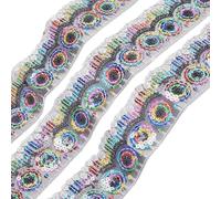 CABODYALS 4.5M 2.5 pouces Paillettes Dentelle Maille Bordure Soleil Motif Ethnique Broderie Dentelle Ruban Polyester Paillettes Coloré Dentelle Garniture pour Couture Fabrication Artisanat Vêtements R